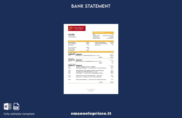 modello word di estratto conto bancario Bahamas FirstCaribbean International Ban